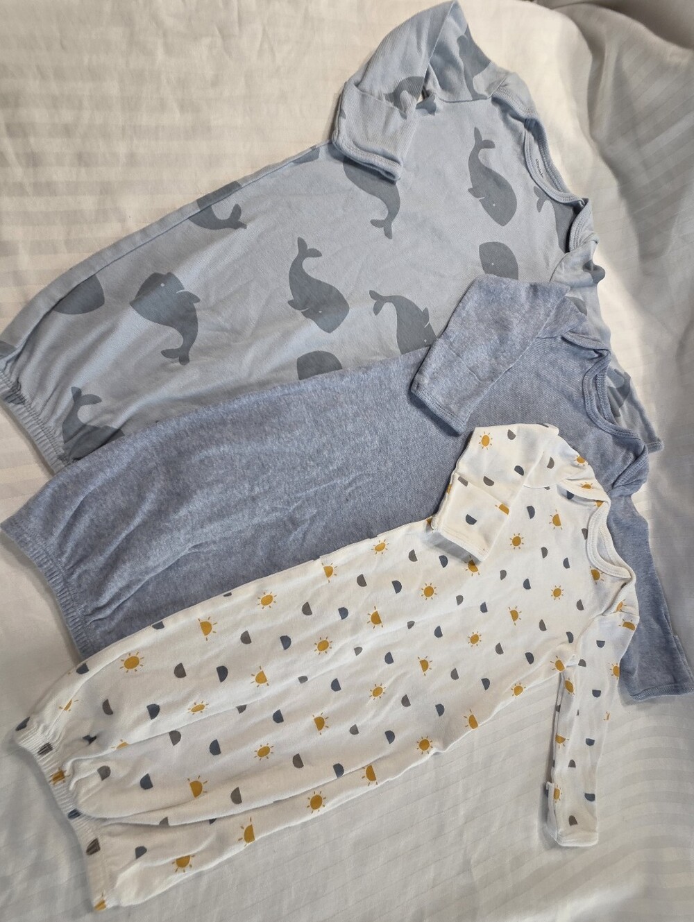 3-Pack Baby Sleep Sacks - Blue Whale, Heather Blue & White Sun Prints